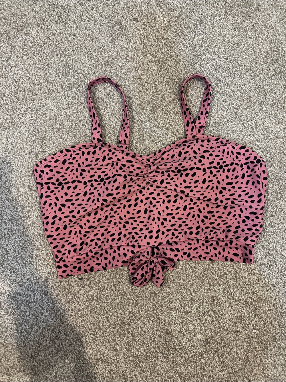 Pink Leopard Print Tie-Front Cropped Tank Top